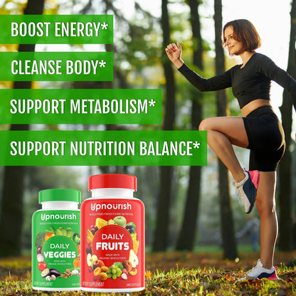 UpNourish Organic Fruits and Veggies Supplement - Support Diet Balance, Body Cleanse & Energy - 480 Fruits and Super Greens Capsules from Nature - Fruit and Vegetable Supplements for Adults & Kids UpNourish buy supplements Au