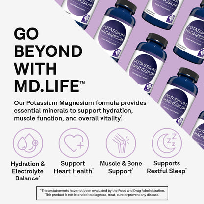 MD. Life Potassium Magnesium Supplement - 30 Capsules - High Absorption Magnesium Complex - Potassium Supplement to Support Vascular Health & Leg Cramp MD.LIFEBuy Supplements Australia
