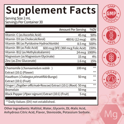 (2 Pack) Magnesium Glycinate Liquid with Chamomile, Hawthorn & Ginger for Stress Relief and Digestive Comfort, Fast Absorption, Non-GMO, Vegan Formula, Sugar Free, Strawberry Flavor, 4 Fl OZ GPGP GreenPeopleBuy Supplements Australia