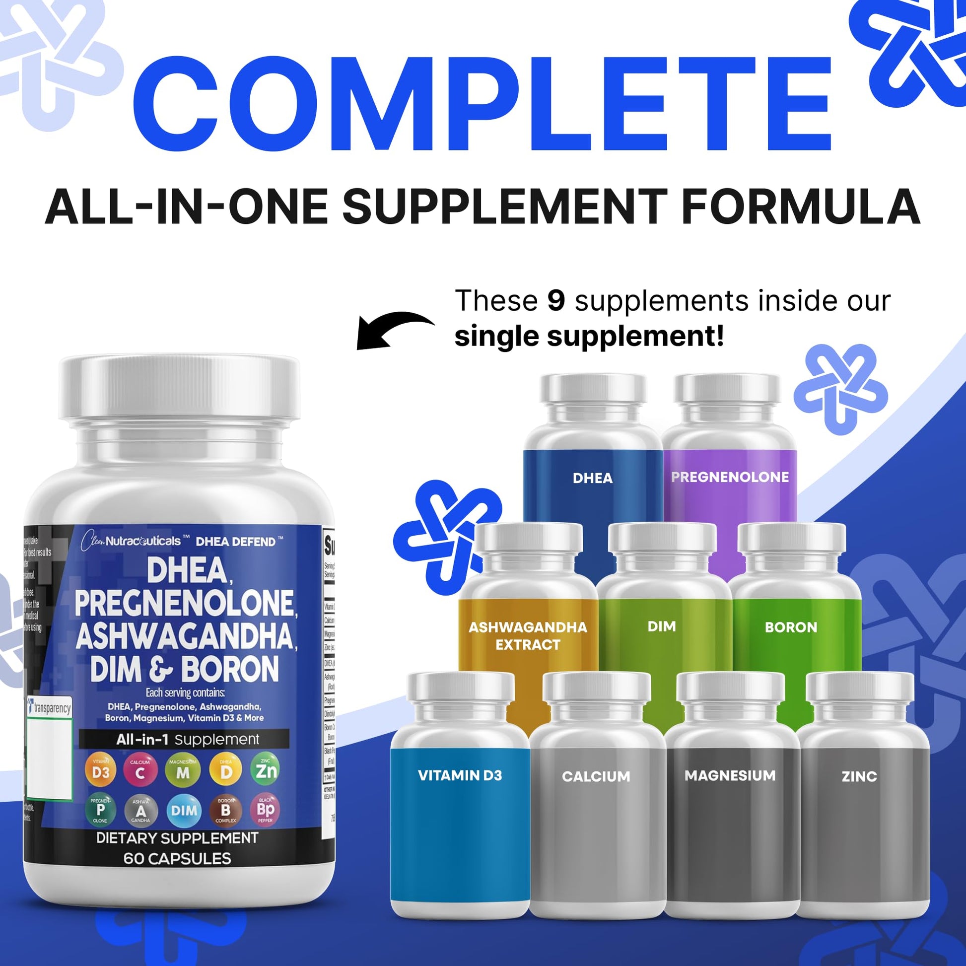 DHEA 200mg Supplement Pregnenolone 100mg for Men & Women with DIM Ashwagandha Boron 6mg Complex Calcium Magnesium Zinc 50mg Vitamin D3 5000 iu Hormone Support Capsules Pills - Made in USA 60 Ct Clean NutraceuticalsBuy Supplements Australia