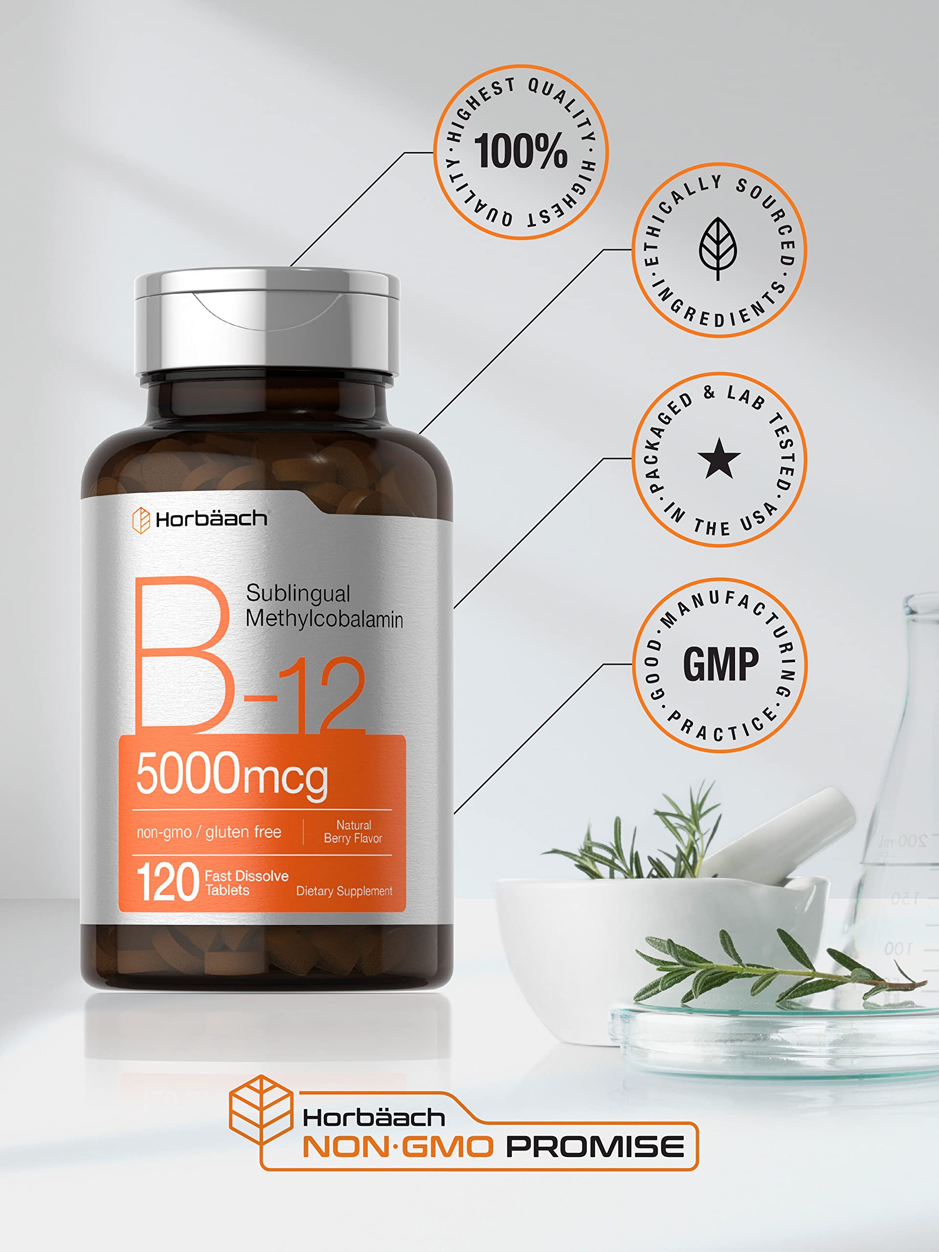 Horbäach B12 Sublingual Methylcobalamin | 5000mcg | 120 Fast Dissolve Tablets HorbäachBuy Supplements Australia