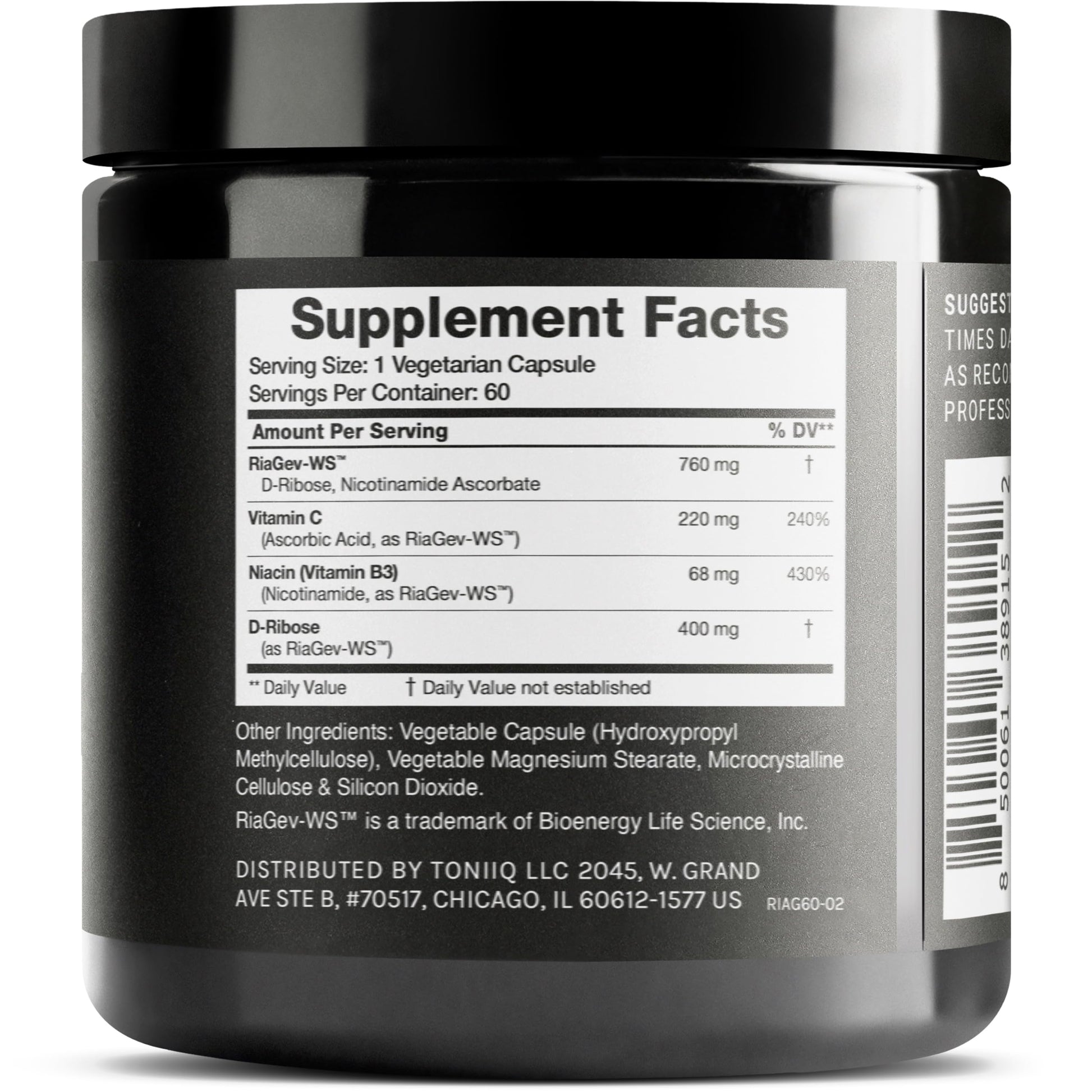 Toniiq Ultra High Potency 1400mg NAD Supplement - NAD+ Nicotinamide B3 Blend with D-Ribose, Niacin -with RiaGev - 3rd Party Tested ToniiqBuy Supplements Australia