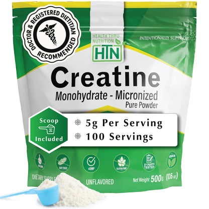Health Thru Nutrition Creatine Monohydrate Micronized Powder – 500g Pure Unflavored – 5g Per Scoop – Workout Support, Muscle Fuel and Recovery Bulk Supplement | Non-GMO, Vegan Health Thru NutritionBuy Supplements Australia
