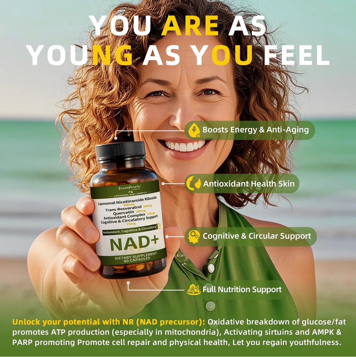 NAD+ Supplement for Women with Resveratrol , 20-in-1 NAD Plus Supplement with Liposomal Nicotinamide Riboside Boost NAD+ Levels for Cell Repair Energy, Antioxidant,Focus - 60 Vegan Capsules GREENPEOPLEBuy Supplements Australia