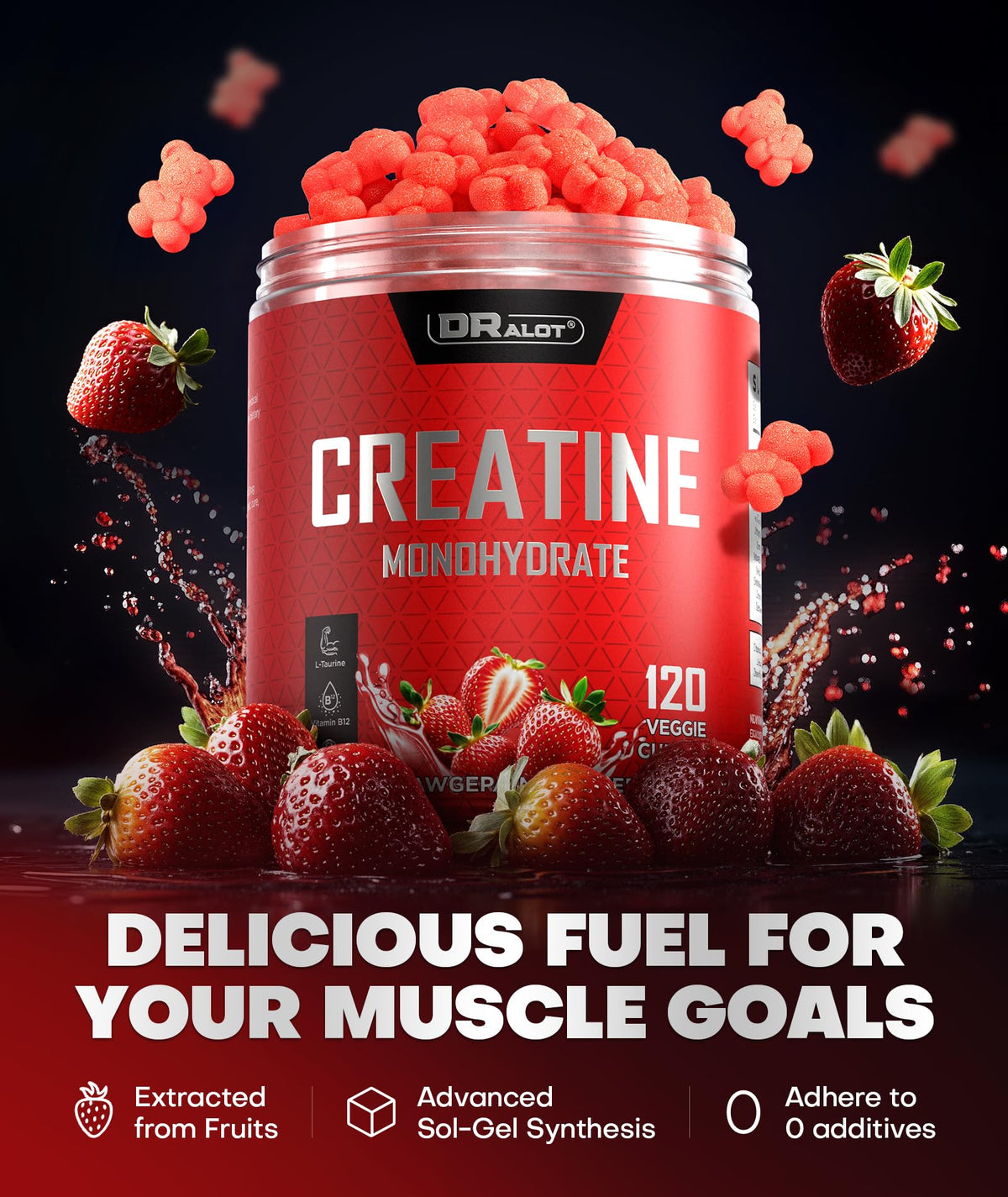Dralot 99.99% Creatine Monohydrate Gummies More 15% Strength, 5X Energy & Muscle Support Pre-Workout Complex Creatine for Women & Men with 5000mg Creatine, L-Taurine, B12, Mg & K, 0 Sugar, Vegan DralotBuy Supplements Australia