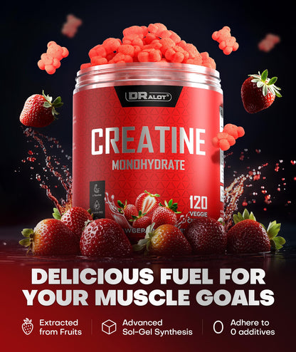Dralot 99.99% Creatine Monohydrate Gummies More 15% Strength, 5X Energy & Muscle Support Pre-Workout Complex Creatine for Women & Men with 5000mg Creatine, L-Taurine, B12, Mg & K, 0 Sugar, Vegan DralotBuy Supplements Australia