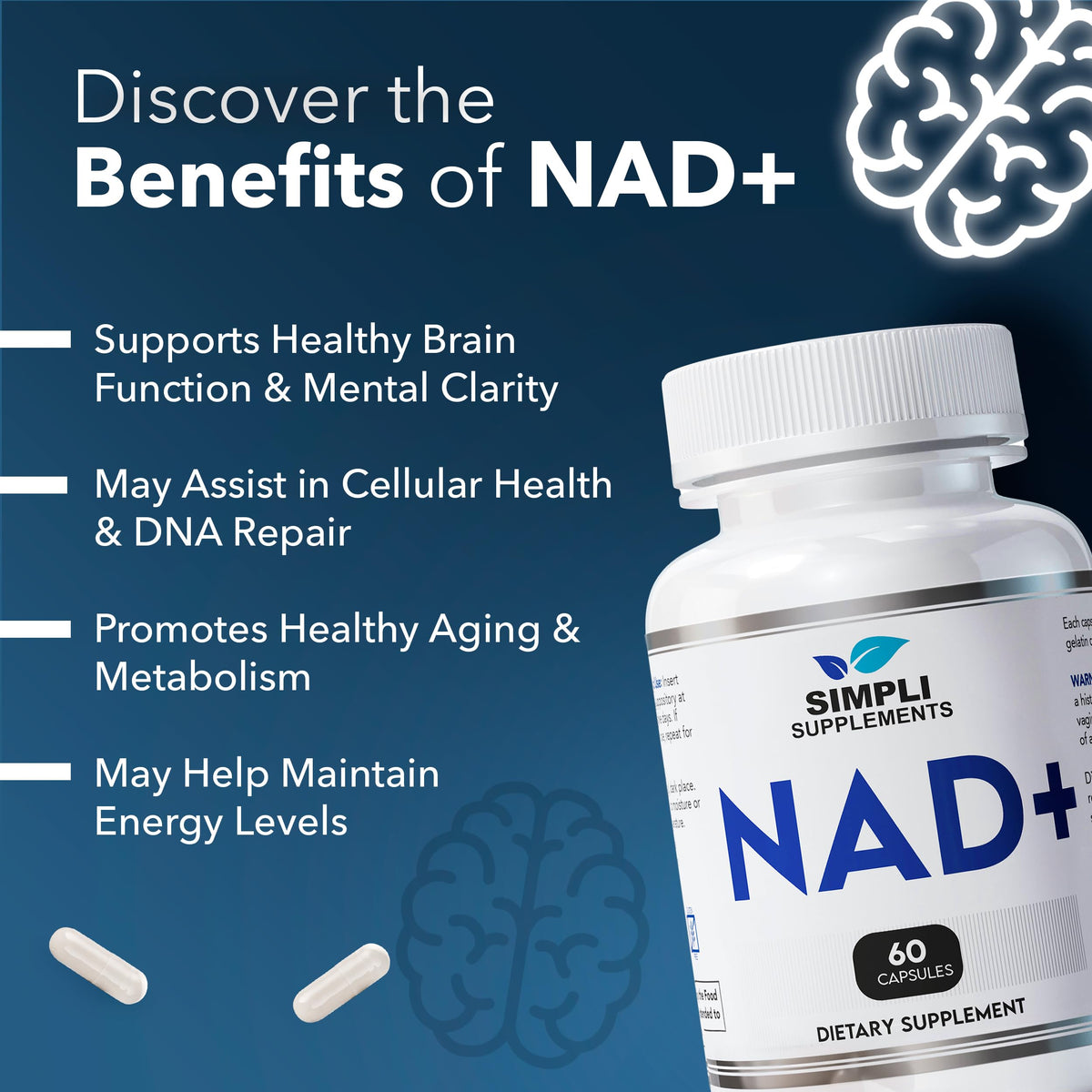 NAD Supplement for Anti-Aging and Cell Regeneration | NAD Booster 500mg Per Serving | NMN Supplement Alternative | Similar to Nicotinamide Riboside | 60 Capsules (30 Day Supply) Simpli SupplementsBuy Supplements Australia