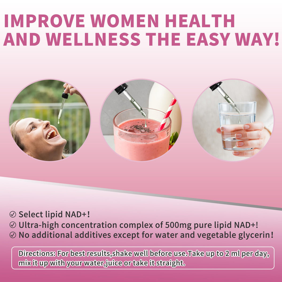 Liposomal NAD Liquid Supplement for Women, Pure 500mg NAD Nicotinamide - Cell Regeneration，Energy & Metabolism Support, Vegan,Sugar Free，Additives Free，2 Fl Oz WanishBuy Supplements Australia