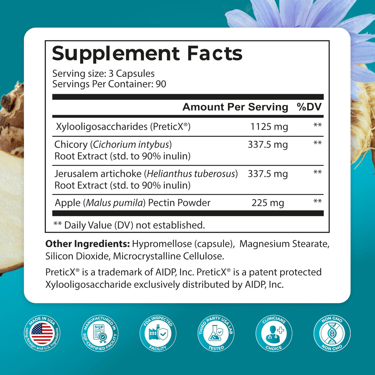 PUREHEALTH Research Improbiome - Prebiotic Fiber - Natural Support for Healthy Gut Prebiotics - Digestive Nutritional Supplements - with Jerusalem Artichoke,