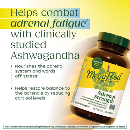 MegaFood Adrenal Strength - Adrenal Support Supplements with Ashwagandha and Magnesium Glycinate, Vitamin C, Holy Basil, Astragalus, Reduces Cortisol Levels - Vegetarian - 60 Tablets (30 Servings) MegaFoodBuy Supplements Australia