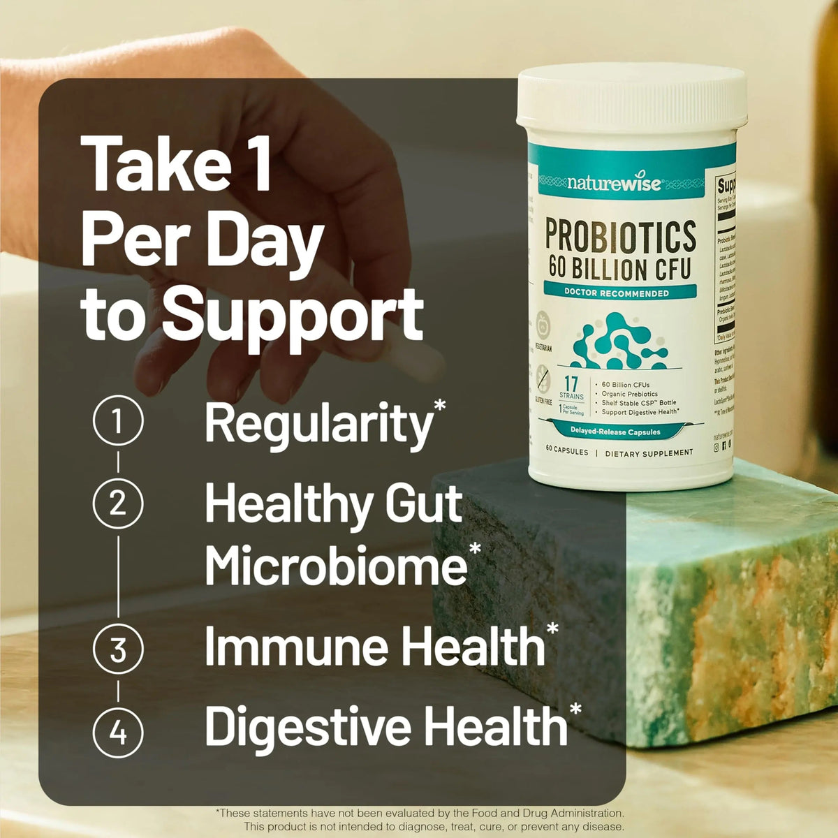 NatureWise Probiotics 60 Billion CFU - 17 Strains + Organic Prebiotics - Immune, Digestive & Gut Health Support for Women & Men - Vegetarian, Gluten-Free, Non-GMO - 30 Capsules[1-Month Supply] NatureWiseBuy Supplements Australia