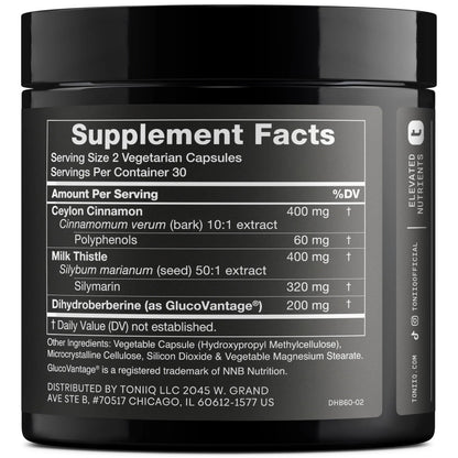 Toniiq Dihydroberberine Supplement - Ultra High Potency 1,000mg Formula with GlucoVantage, 10:1 Ceylon Cinnamon & 50:1 Milk Thistle - Third-Party Lab Tested Toniiq buy supplements Au