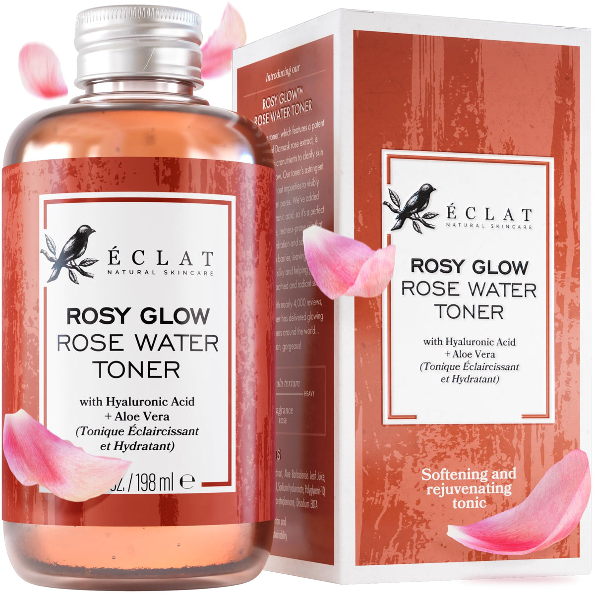 Eclat Skincare Rose Water Toner – Hydrating Toner for Face - Rosewater with Hyaluronic Acid & Aloe Vera - Alcohol Free & Skin Soothing Formula - Rejuvenating & Calming Facial Skin Care Eclat Skincare buy supplements Au
