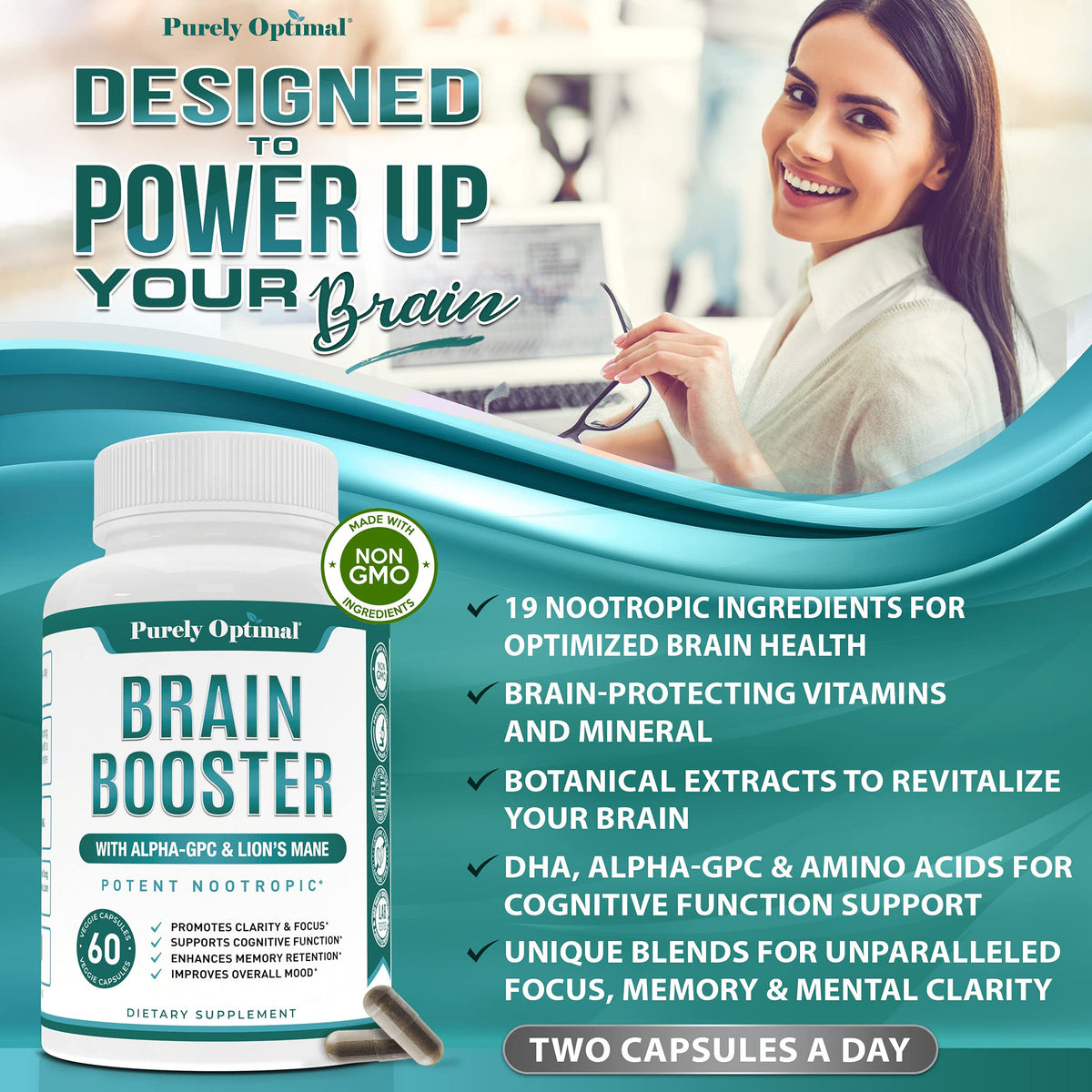 Premium Brain Supplement - Nootropic Brain Booster for Focus, Clarity, Improved Memory Purely OptimalBuy Supplements Australia