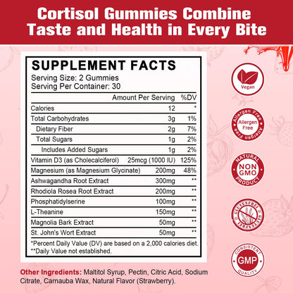 JIANKYTZ Cortisol Gummies for Women with Ashwagandha, Rhodiola Rosea, L-Theanine, Magnesium, Vitamin D3 for Zzz Support, Balanced Cortisol, Vegan, 60 Gummies JIANKYTZBuy Supplements Australia