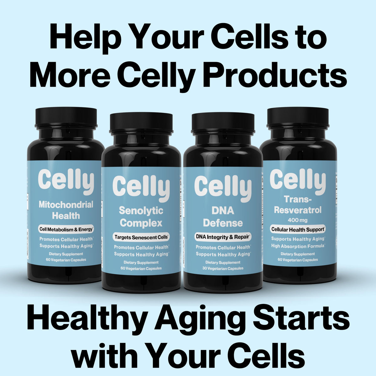Celly NAD Booster | Longevity Supplement for Healthy Aging with NR (Nicotinamide Riboside) and Nicotinamide | Promotes Cell Function & Vitality | Non-GMO & 3rd Party Tested CellyBuy Supplements Australia