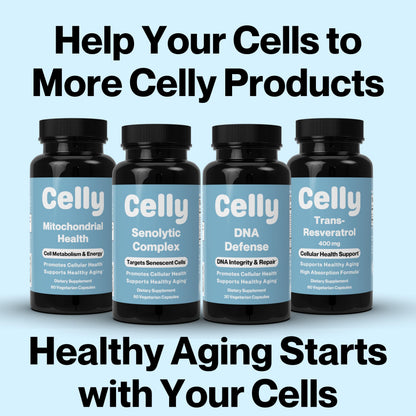 Celly NAD Booster | Longevity Supplement for Healthy Aging with NR (Nicotinamide Riboside) and Nicotinamide | Promotes Cell Function & Vitality | Non-GMO & 3rd Party Tested CellyBuy Supplements Australia