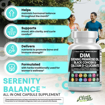 Clean Nutraceuticals DIM Evening Primrose Black Cohosh Calcium D-Glucarate Sulforaphane Flax Seed Extract - Hormonal Support Vitamins for Women with Dong Quai - 60 Caps Clean NutraceuticalsBuy Supplements Australia