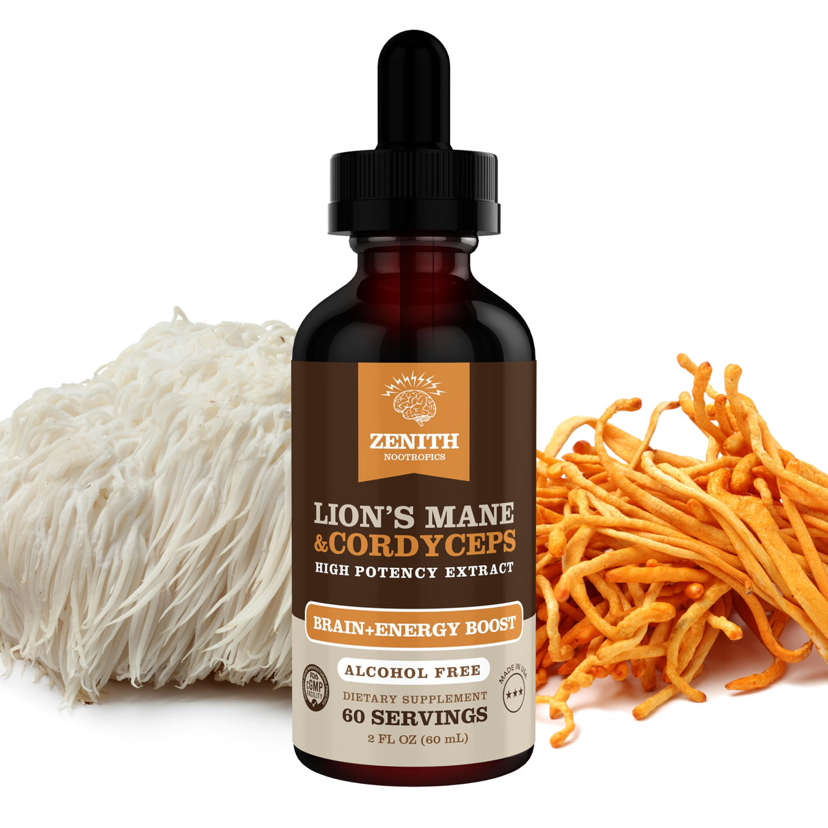 Zenith Nootropics Lion’s Mane & Cordyceps Supplement – Brain & Energy Support – Focus, Memory, Clarity, Immunity – Vegan, Alcohol-Free Tincture – Up-to 2-Month Supply, 2 fl oz Zenith NootropicsBuy Supplements Australia
