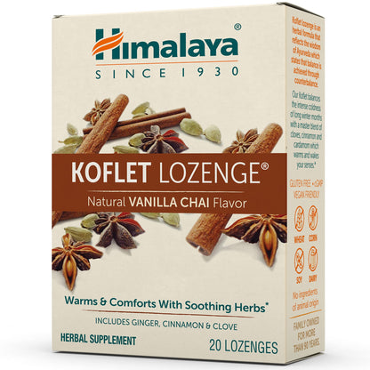 Himalaya Koflet Lozenges, Vanilla Chai Flavor, Natural Herbal Cough Drop for Warming Relief and Soothing Comfort, 130 mg, 20 Lozenge Himalaya buy supplements Au