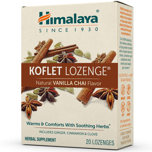 Himalaya Koflet Lozenges, Vanilla Chai Flavor, Natural Herbal Cough Drop for Warming Relief and Soothing Comfort, 130 mg, 20 Lozenge Himalaya buy supplements Au
