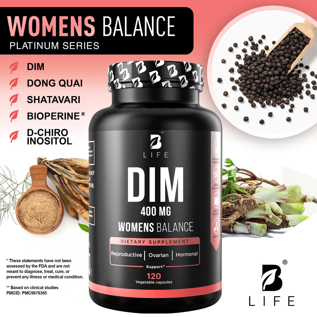 B Life Company DIM Supplement 400 mg with Myo & D-Chiro Inositol, Dong Quai – Hormone Balance for Women – Fertility Supplements – Inositol Supplement - 120 Caps B Life CompanyBuy Supplements Australia