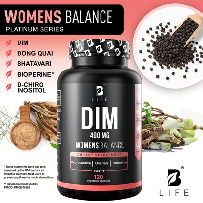 B Life Company DIM Supplement 400 mg with Myo & D-Chiro Inositol, Dong Quai – Hormone Balance for Women – Fertility Supplements – Inositol Supplement - 120 Caps B Life CompanyBuy Supplements Australia
