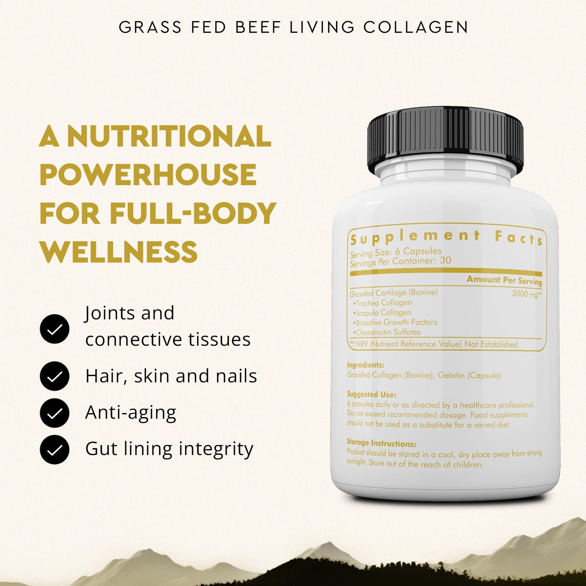 Ancestral Supplements Grass Fed Beef Living Collagen Nutritional Powder Supplement, 3000mg, Promotes Healthier, Younger Looking Skin, Hair, Nails and Joints, Type II, 180 Capsules Ancestral Supplements buy supplements Au