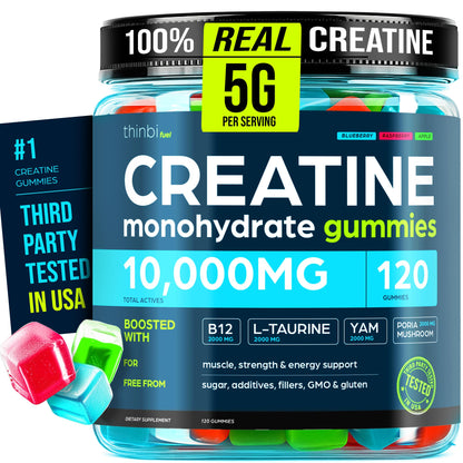 Creatine Gummies Monohydrate Complex 10,000mg for Men & Women -120 Gummies Advanced Formula W/L-Taurine + Vitamin B12 for Muscle Strength, Muscle Builder, Energy Boost, Pre-Workout Supplement -Thinbi ThinbiBuy Supplements Australia