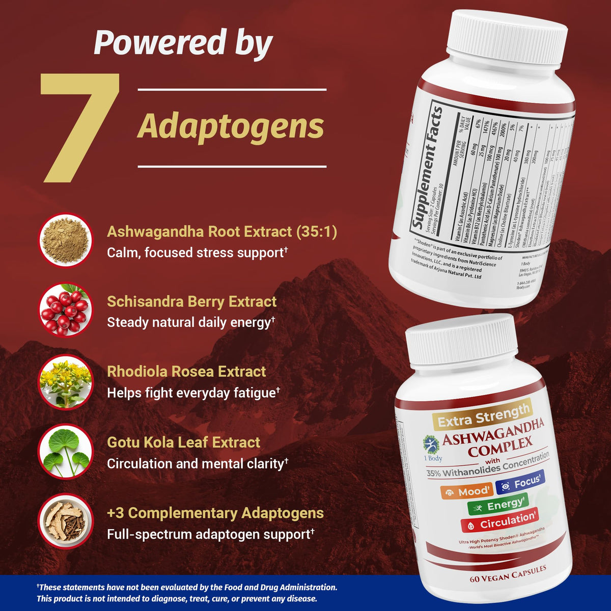 Ashwagandha Complex Adrenal Support Supplement for Stress Relief, Cortisol Balance, Energy & Focus, Mood Support, 35% Withanolides, 60 Vegan Capsules 1 BodyBuy Supplements Australia