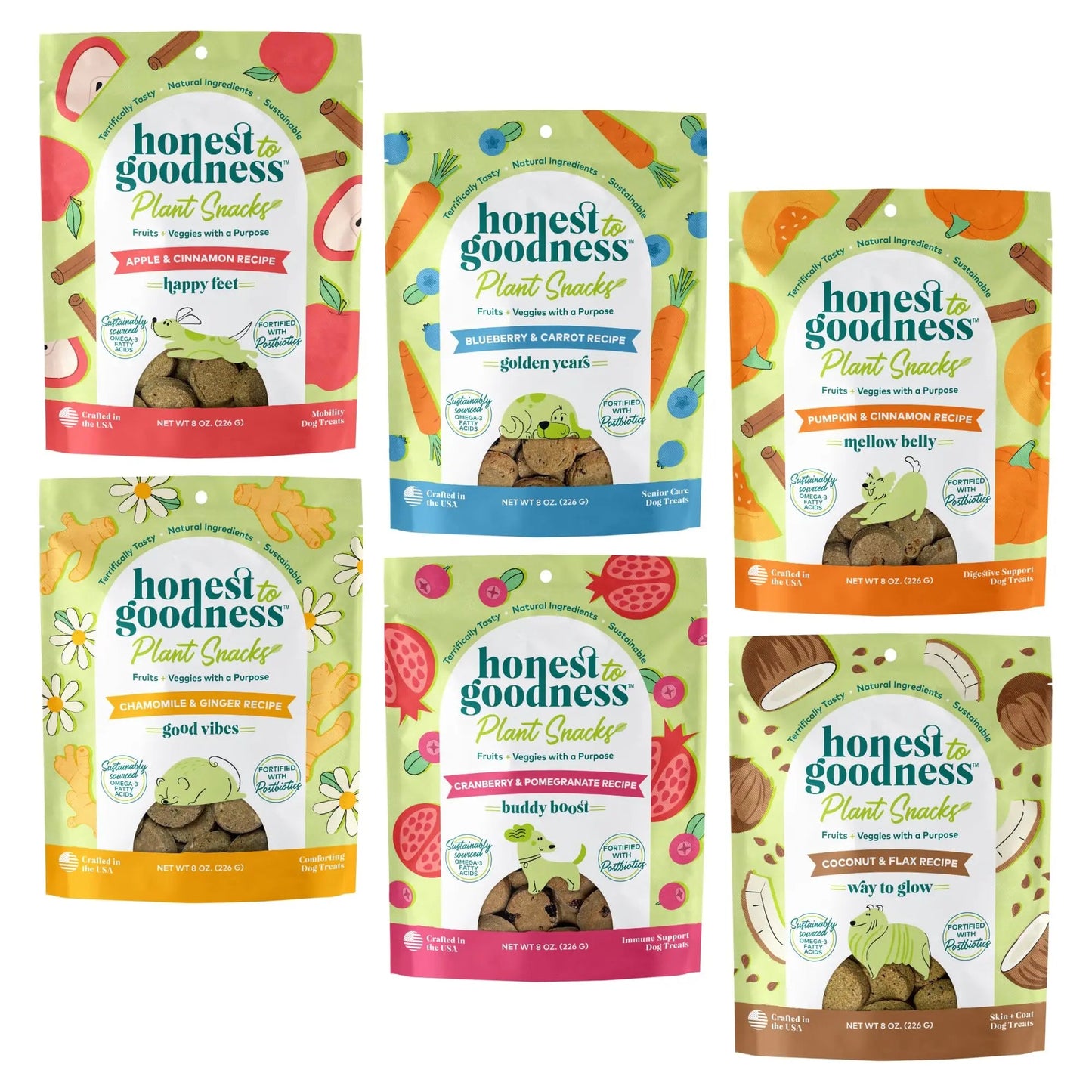 Honest to Goodness Plant Snacks Dog Treats, Enriched with Omega 3s & Postbiotics, 8oz Variety Pack, 6 Bags Honest to GoodnessBuy Supplements Australia