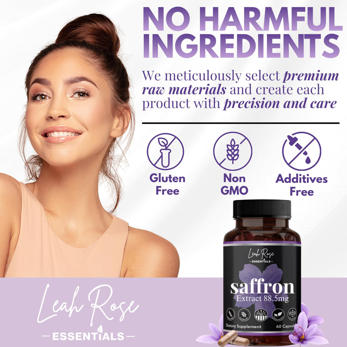Leah Rose Essentials Saffron Supplement 88.5mg | Mood, Focus, and Stress Support | 60 Premium Saffron Extract Capsules | Made in the USA | 3rd Party Lab Tested | Non-GMO, Vegan, Gluten-Free Leah Rose Essentials buy supplements Au