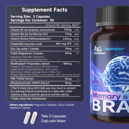LeafStory Nootropic Brain Supplements for Memory and Focus, Cognitive Function for Mental Health & Clarity, Vitamin B6 B12, Folate & Dihydromyricetin, 60 Capsules LeafStoryBuy Supplements Australia
