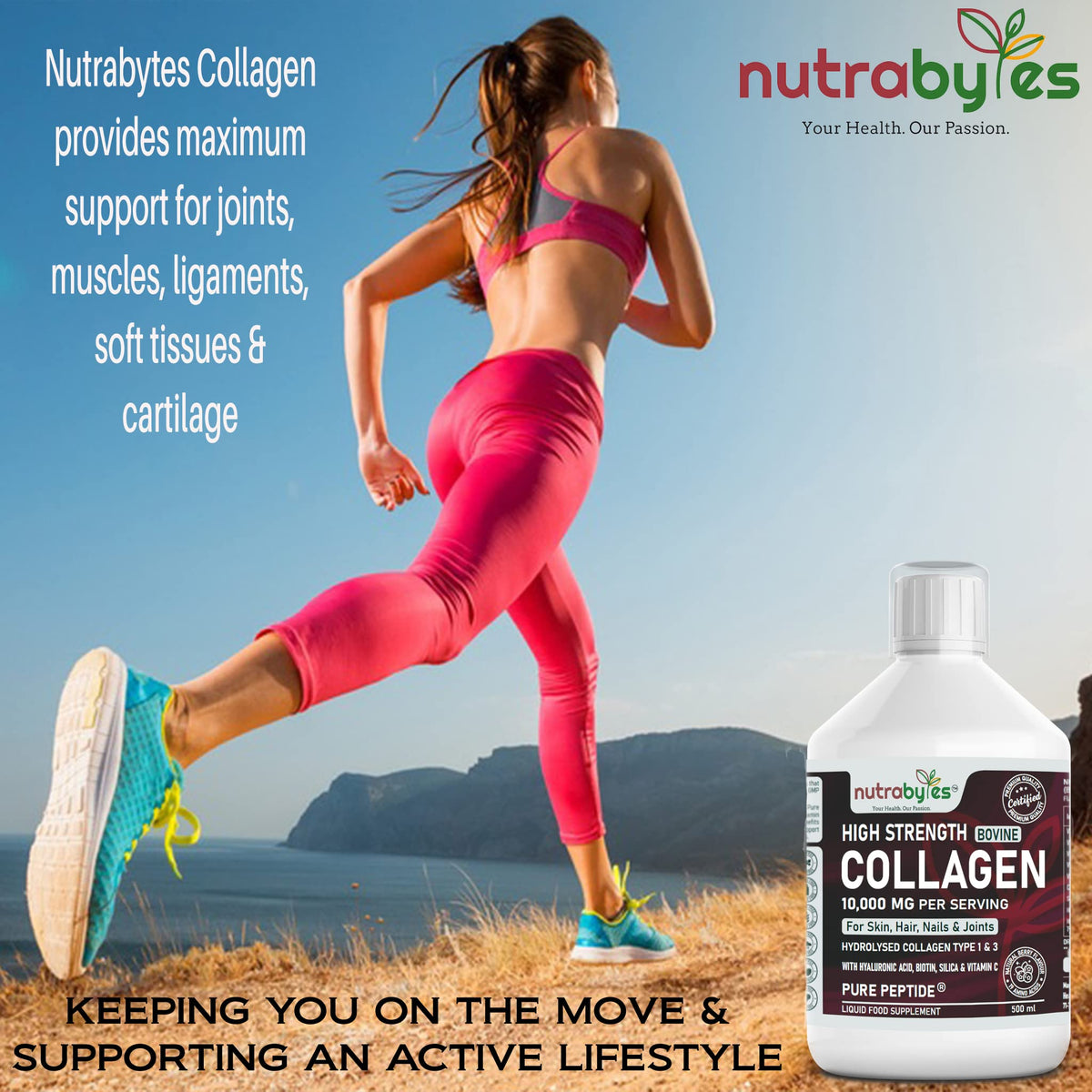 Collagen Liquid 10000mg, Hydrolysed Peptides | Hyaluronic Acid, Biotin, Silica, Vitamin C, Vitamin B12 NUTRABYTESBuy Supplements Australia