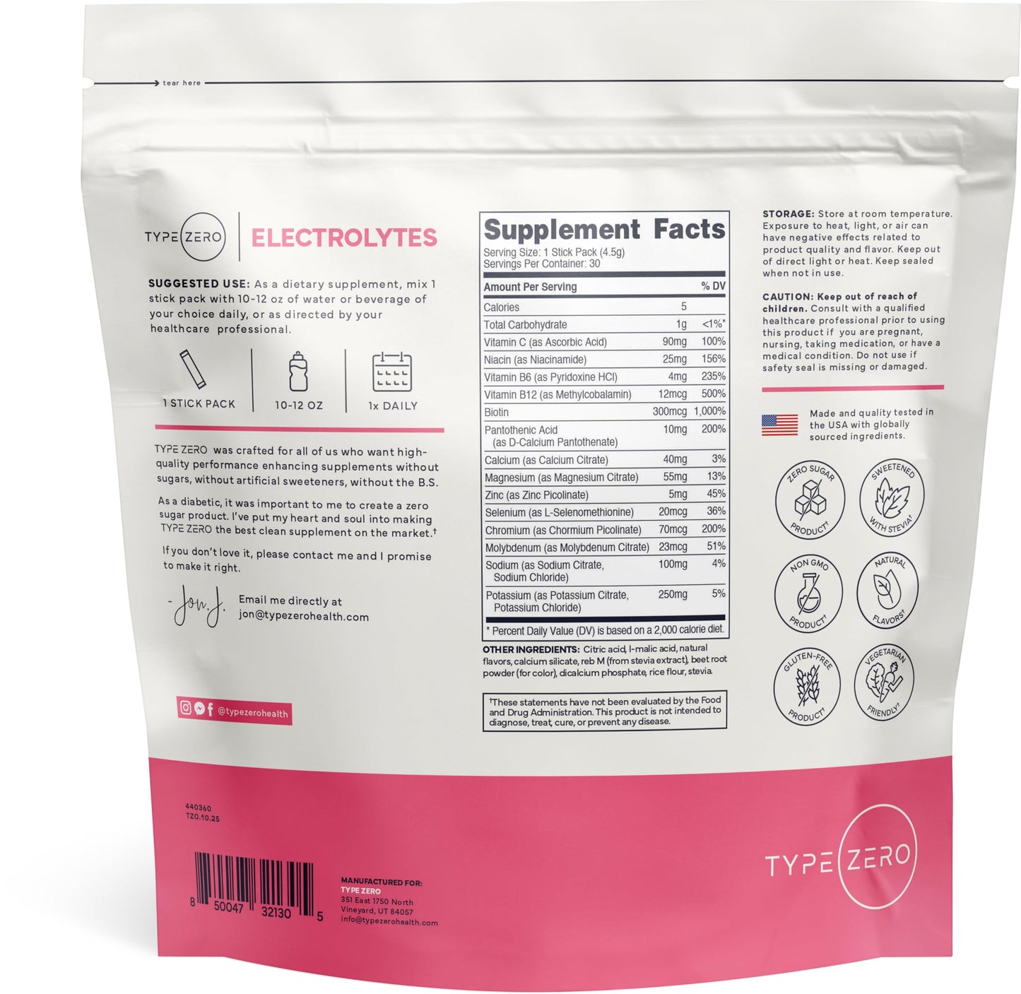 Type Zero Sugar Free Electrolytes Powder Packets + Clean Hydration Powder Stick Packs with 14 Vitamins and Minerals - Watermelon Flavor, 30 Servings Type ZeroBuy Supplements Australia