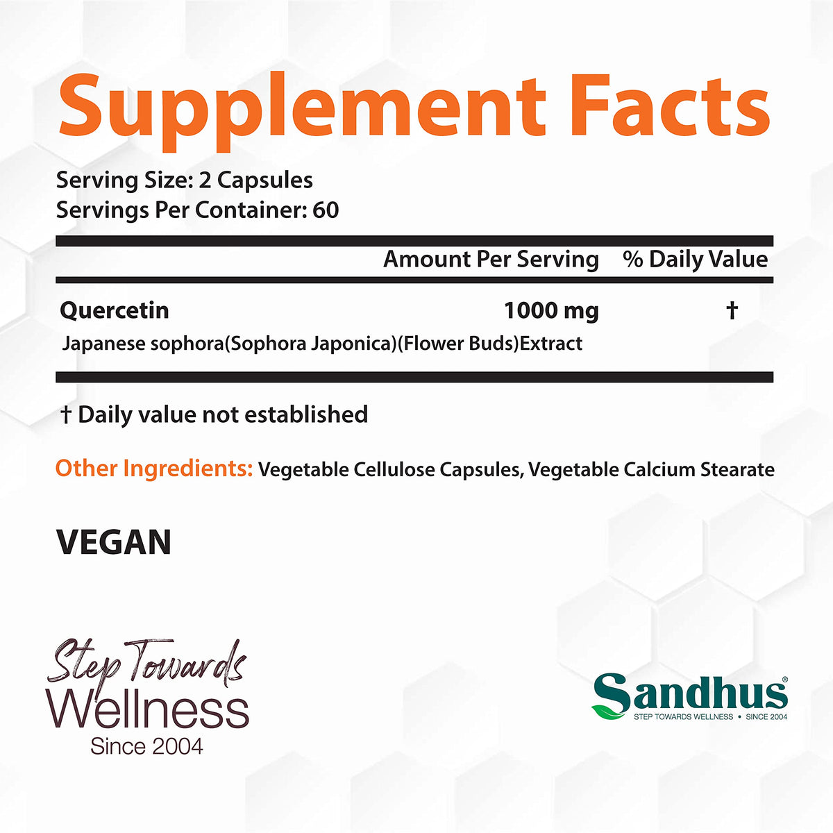 Sandhu's Quercetin 1000mg Per Serving 120 Count Vegetarian Capsules Bioflavonoids Sandhu'sBuy Supplements Australia