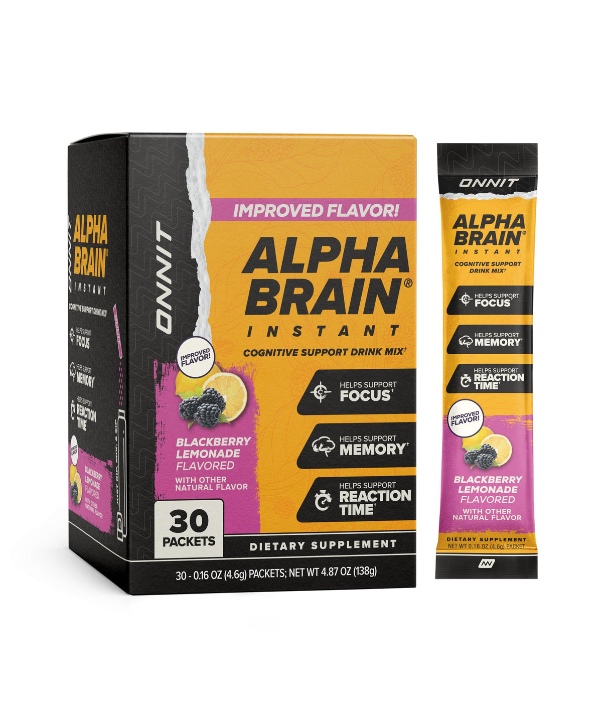 ONNIT Alpha Brain Instant Cognitive Support Drink Mix, BlackBerry Lemonade Flavor, Nootropic Supplement for Focus, Memory, and Clarity, 0.13 oz Packets, 30 Count ONNITBuy Supplements Australia