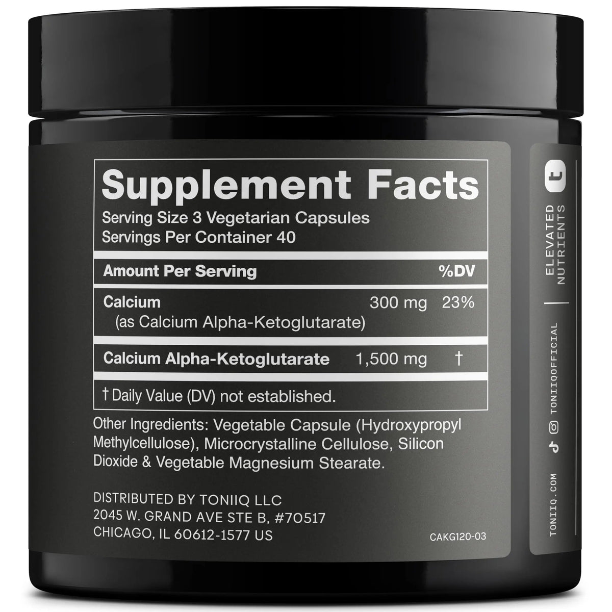 Toniiq 1500mg Ultra High Purity Ca AKG Supplement - 99%+ Highly Purified and Bioavailable Calcium Alpha-Ketoglutarate - Calcium AKG Longevity Supplement - 120 Ca-AKG Vegetarian Capsules Toniiq buy supplements Au