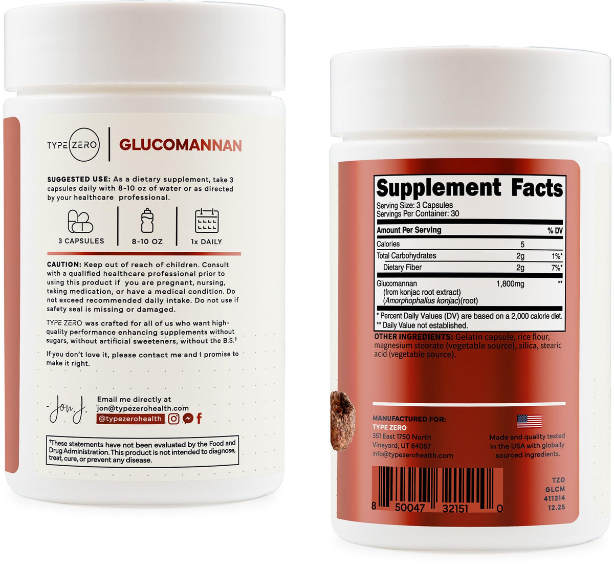 Type Zero Clean Glucomannan Konjac Root Extract (90 Capsules)(1,800 MG Per Serving) - 30 Servings, Non-GMO, Gluten Free Type ZeroBuy Supplements Australia
