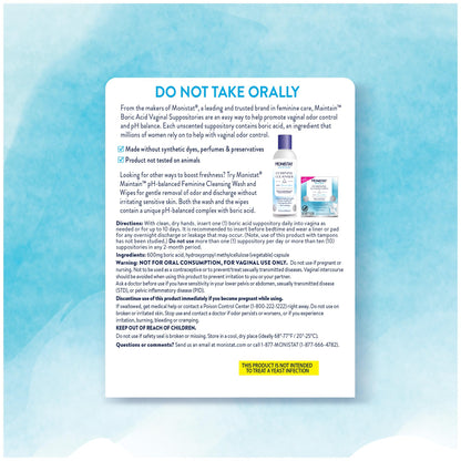 from The Makers of Monistat, Maintain Boric Acid Suppositories for Women, Fragrance-Free Inserts for Vaginal Odor Control and pH Balance Without Irritation, 30 Count MonistatBuy Supplements Australia