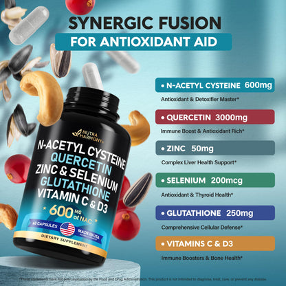 NAC 600 mg Supplement | Quercetin | Zinc | Glutathione | Selenium | Vitamin C & D3 NUTRAHARMONYBuy Supplements Australia