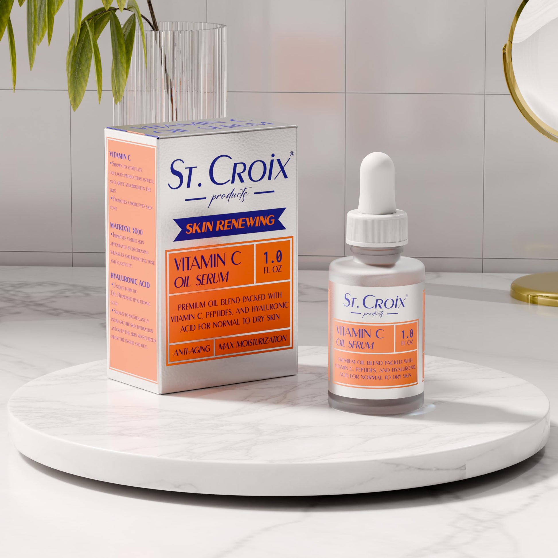 Vitamin C Face Oil Serum – 5% Oil-Soluble Vitamin C (THD Ascorbate) & Peptide Complex (Matrixyl 3000) – Hydrating with Squalane, Rosehip & Pomegranate – For Dry or Mature Skin– 1 fl oz St. Croix Products buy supplements Au