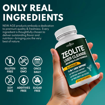 NEW AGE Liver Cleanse & Repair - Help Support Gut Health, and Energy - Zeolite for Adults with Noni, Glutathione, NAC, Chlorella, Spirulina, ALA, Cilantro, Milk Thistle & Shilajit - 60 Count NEW AGE buy supplements Au