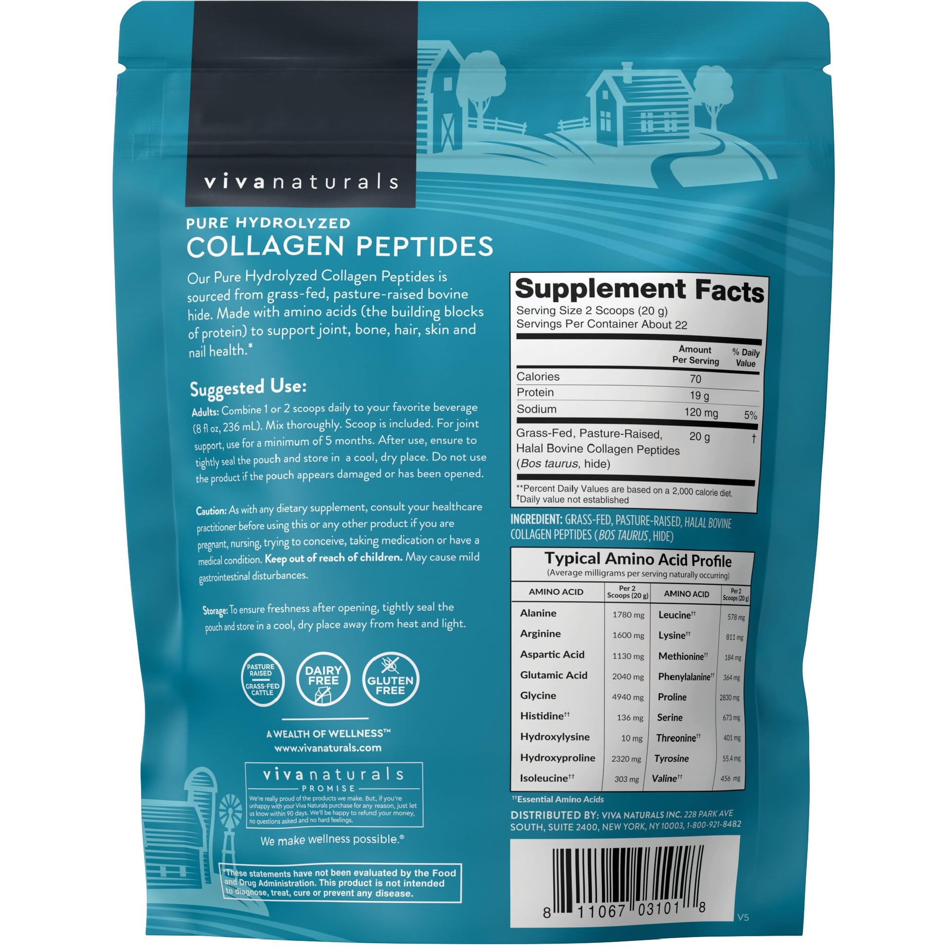 Viva Naturals Collagen Peptides Powder - Grass-Fed Hydrolyzed Bovine, Type I & III - 19 g Protein, Unflavored, Easy Dissolving - Joint, Skin, Hair & Nail Support - Paleo, Keto, Non-GMO - 1lb Viva Naturals buy supplements Au