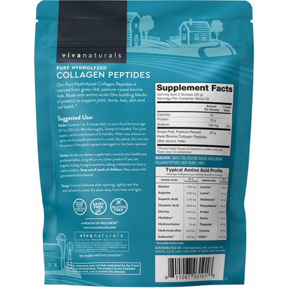 Viva Naturals Collagen Peptides Powder - Grass-Fed Hydrolyzed Bovine, Type I & III - 19 g Protein, Unflavored, Easy Dissolving - Joint, Skin, Hair & Nail Support - Paleo, Keto, Non-GMO - 1lb Viva Naturals buy supplements Au
