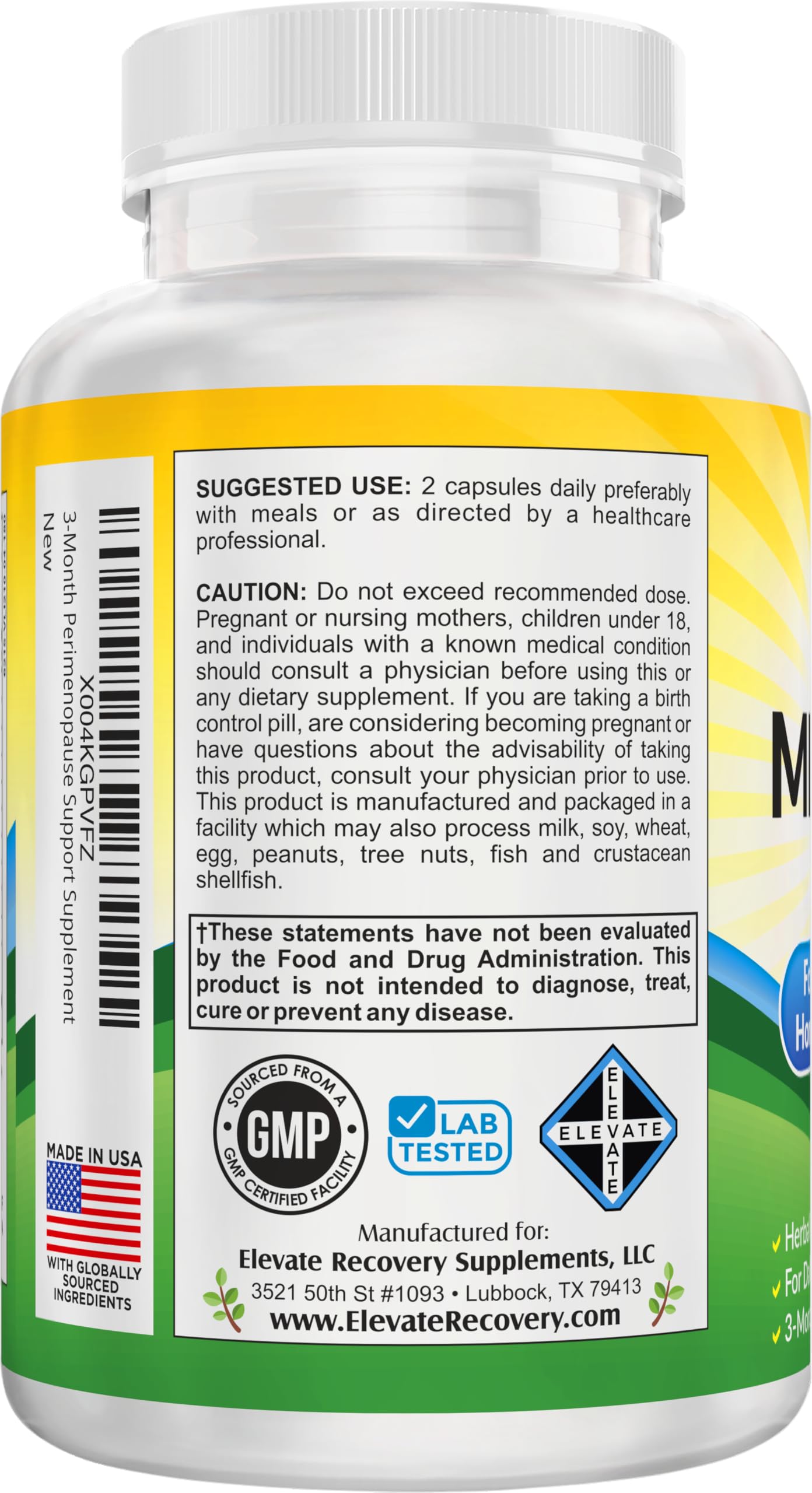 Perimenopause Support (3-Month) Supplement Blend | Women's Health & Hormone Support with 11 Herbs & Extracts | Female Hormonal Balance Supplements | 90-Day Bulk Supply | 180 Capsules Elevate Recovery SupplementsBuy Supplements Australia
