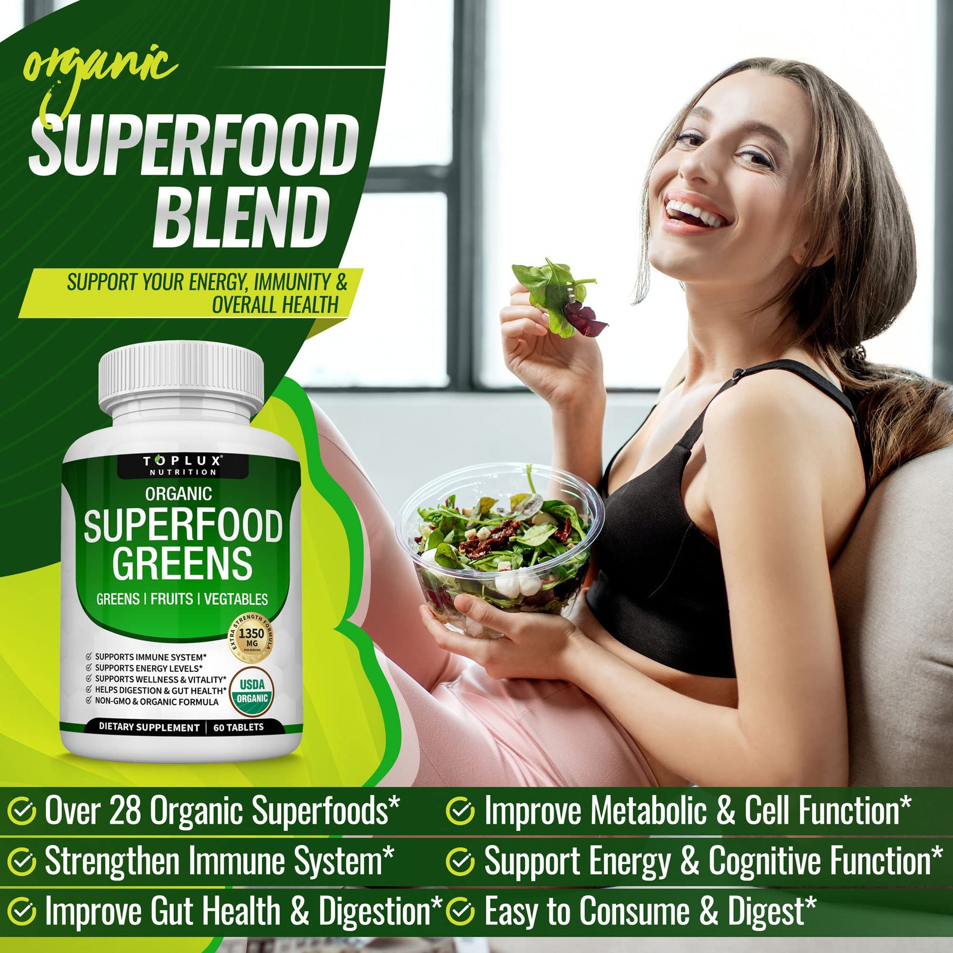 Organic Super Greens Capsules Superfood Fruit Veggie Supplement - 28 Powerful Natural TopluxBuy Supplements Australia