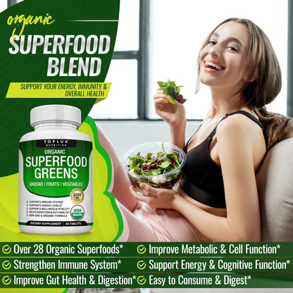 Organic Super Greens Capsules Superfood Fruit Veggie Supplement - 28 Powerful Natural TopluxBuy Supplements Australia