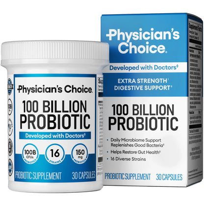 Physician's CHOICE 100 Billion Advanced Probiotic - 16 Strains + Organic Prebiotics - Digestive & Gut Health - Supports Occasional Constipation, Diarrhea, Gas & Bloating - Probiotics for Women & Men Physician's CHOICEBuy Supplements Australia
