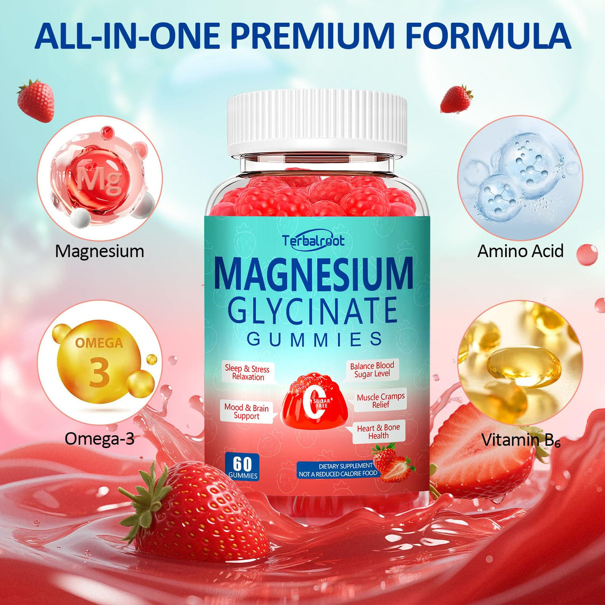 Magnesium Glycinate Gummies 400mg, Sleep & Relaxation Support, Sugar Free Vegan Magnesium Gummies for Adults Magnesium Supplements for Muscle Cramps, Stress Relief, Calm Mood,High Absorption, 60 Count TerbalrootBuy Supplements Australia